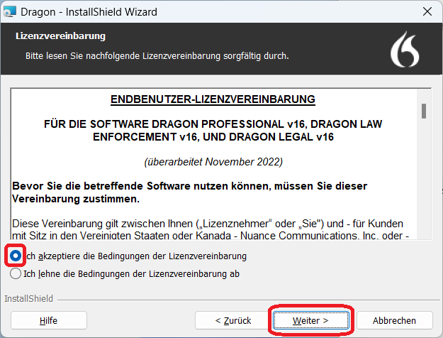 Dragon - InstallShield Wizard Endbenutzer-Lizenzvereinbarung