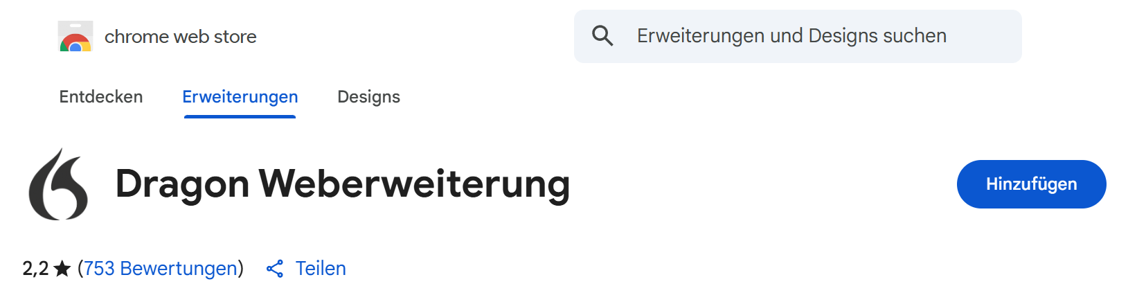 chrome web store - Dragon Weberweiterung hinzufügen