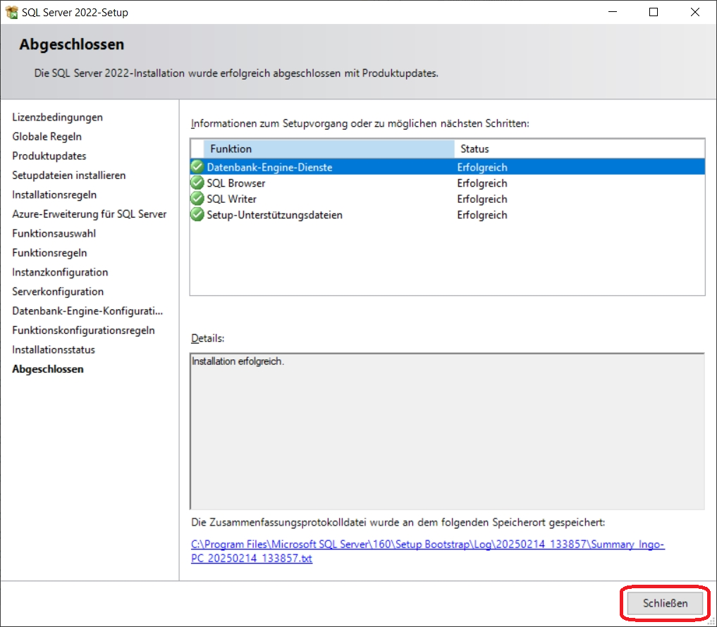 SQL Server 2022-Setup Abgeschlossen