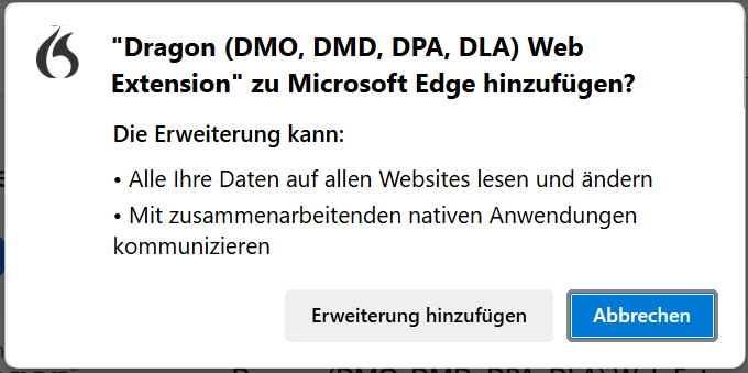 "Dragon (DMO, DMD, DPA, DLA) Web Extension" zu Microsoft Edge hinzufügen?