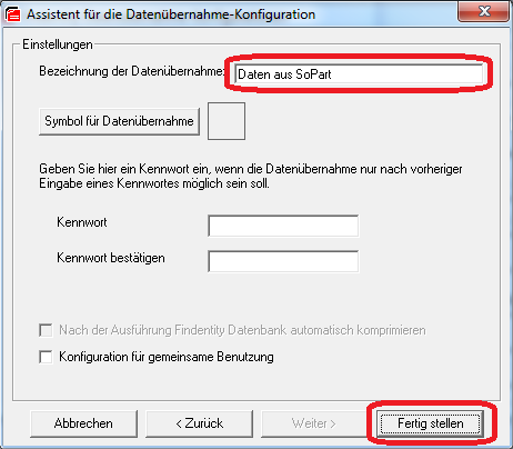 Benennung der neuen Datenübernahme-Konfiguration
