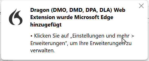 Dragon (DMO, DMD, DPA, DLA) Web Extension wurde Microsoft Edge hinzugefügt