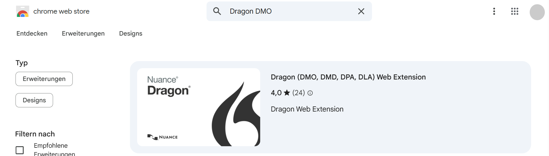 chrome web store - Dragon Weberweiterung