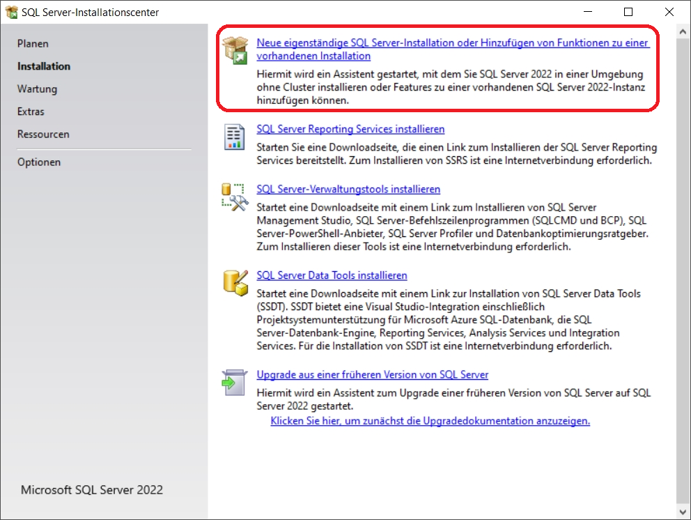 SQL Server-Installationscenter