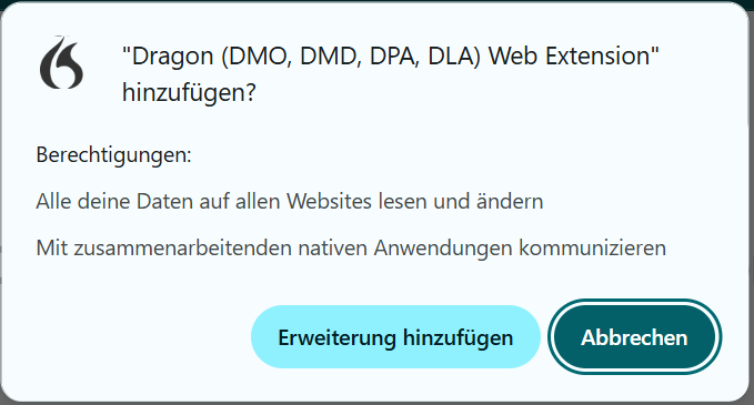 "Dragon (DMO, DMD, DPA, DLA) Web Extension" hinzufügen?