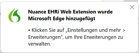 Nuance EHRi Web Extension wurde zu Microsoft Edge hinzugefügt