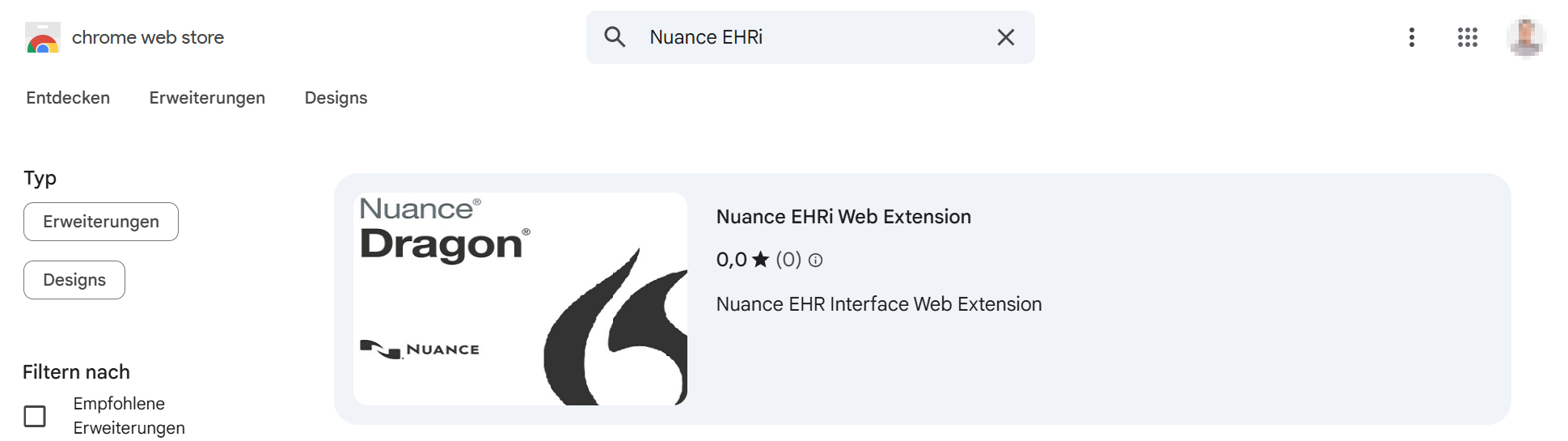 chrome web store - Nuance EHRi Web Extension