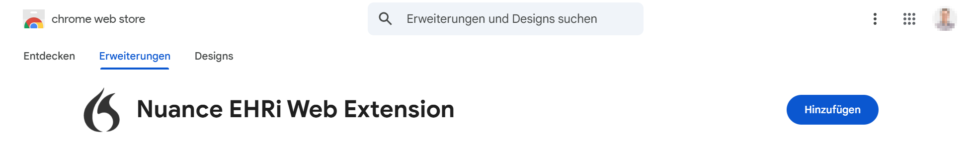 chrome web store - Nuance EHRi Web Extension hinzufügen