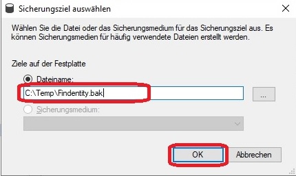 Sicherungsziel auswählen