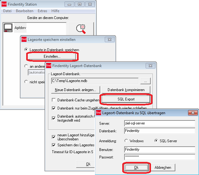 Lageort-Datenbank zu SQL übertragen