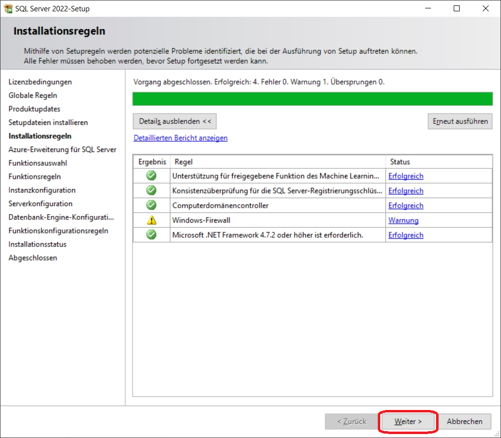 SQL Server 2022-Setup Installationsregeln