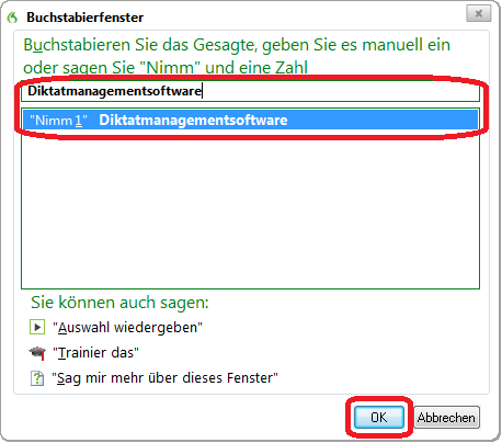 Buchstabierfenster