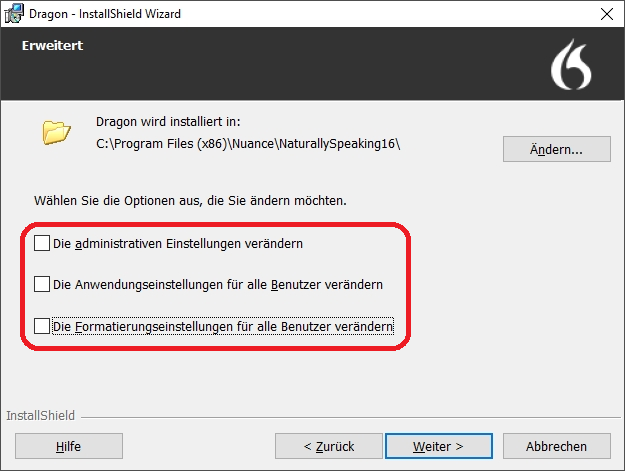 Dragon - InstallShield Wizard Erweitert