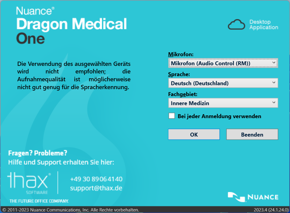 Dragon Medical One Mikrofonauswahl