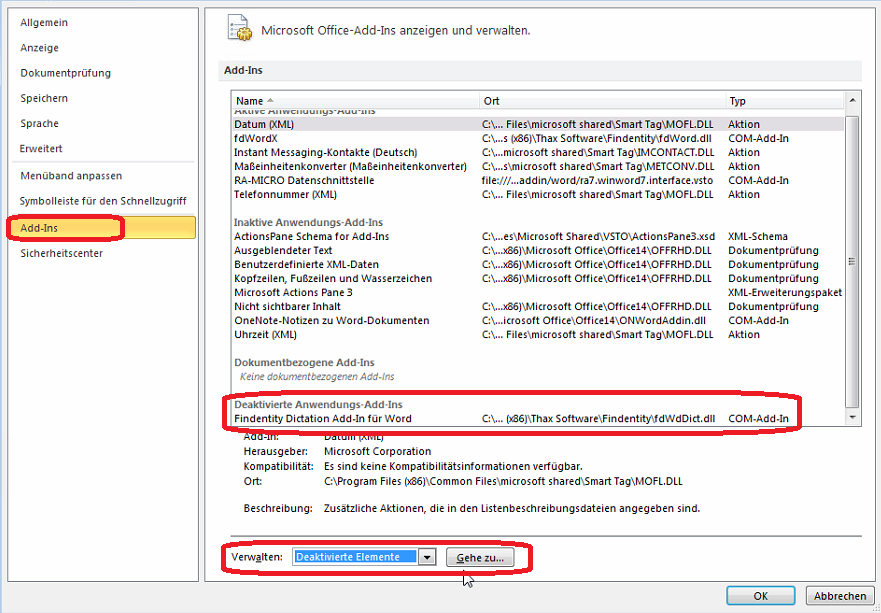 Microsoft Office-Add-Ins anzeigen und verwalten