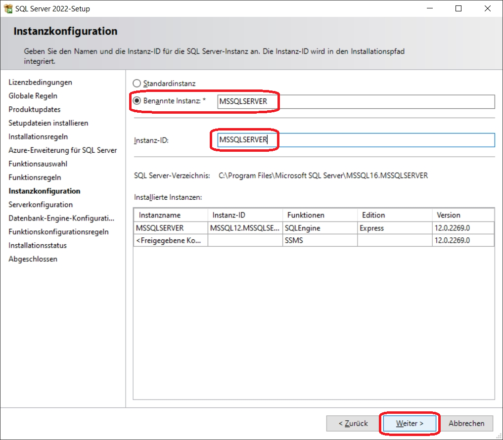 SQL Server 2022-Setup Instanzkonfiguration