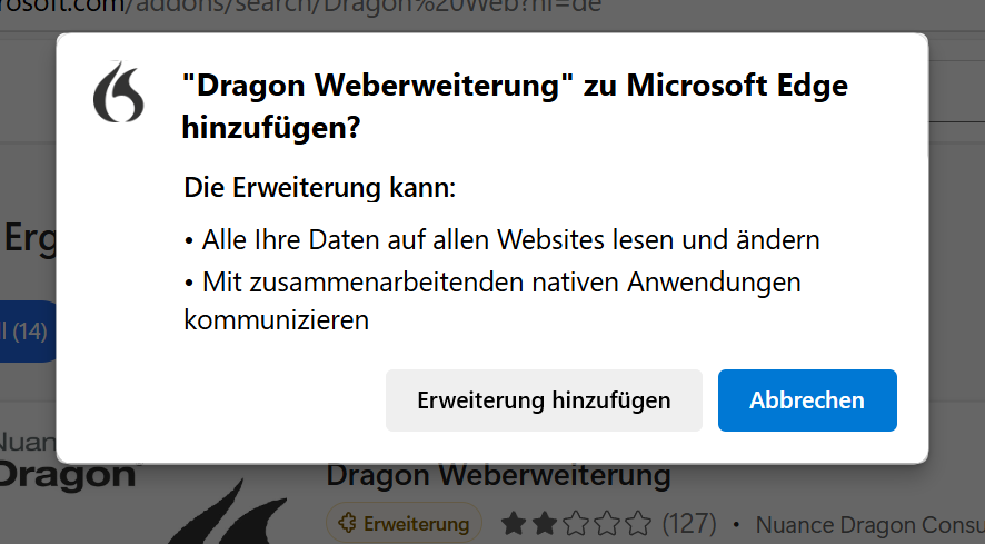 "Dragon Weberweiterung" zu Microsoft Edge hinzufügen?